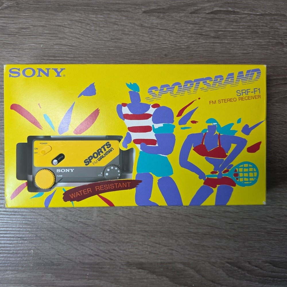 Sony Sportsband FM Stereo Receiver Walkman Yellow SRF-F1 Vintage With Box
